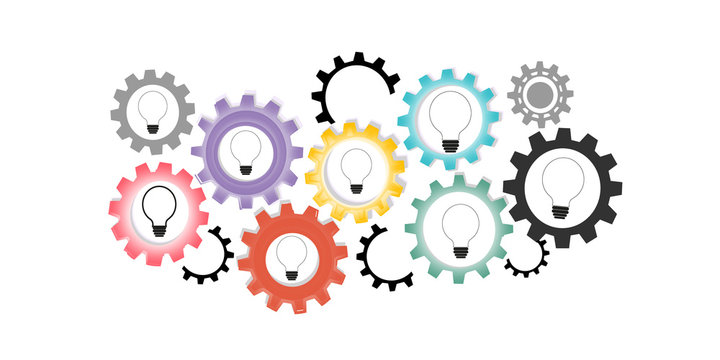 Light bulb with gears and cogs vector background