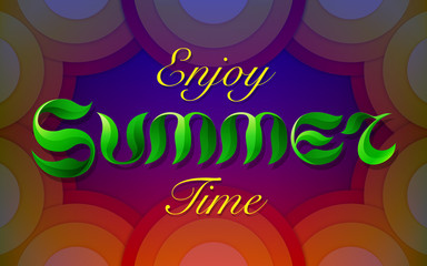 Hand drawn green leafs text ENJOY SUMMER TIME lettering