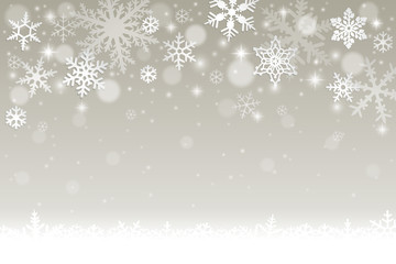 Abstract winter background with falling snowflakes and snow