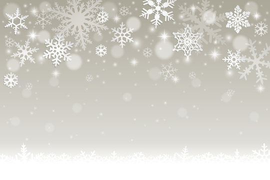 Abstract winter background with falling snowflakes and snow