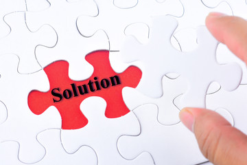 Missing jigsaw puzzle piece with word Solution
