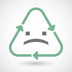 line art recycle sign vector icon with a sad text face