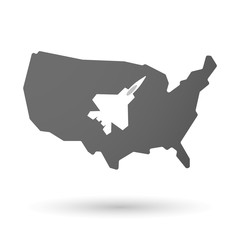 isolated USA vector map icon with a combat plane