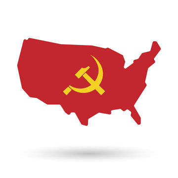 isolated USA vector map icon with  the communist symbol