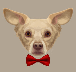 Drawn funny dog muzzle with stylish red bow-tie