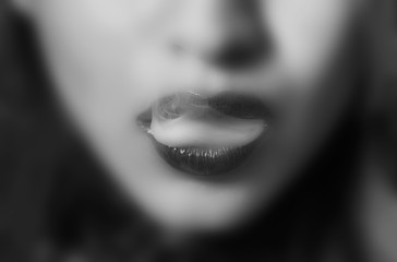 Sensual woman blurred closeup portrait black and white