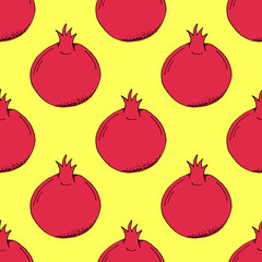 Hand Drawn Pomegranate Pattern on Yellow Background