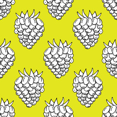 Hand Drawn Paper Cut Raspberry Pattern on Yellow Background