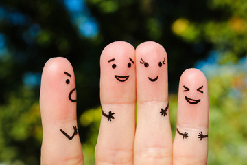 Finger art of people. The concept of a man scolds of people,  they laugh. 