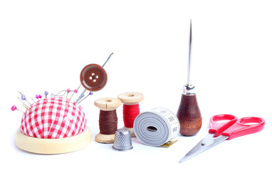 Spools threads buttons  needle for sewing
