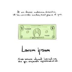 Dollar Currency Banknote Green Hand Draw Color Icon Vector