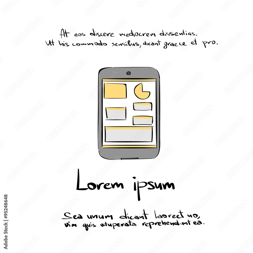 Poster tablet computer hand draw color icon vector