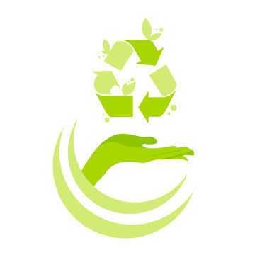 Hand Open Palm Recycle Symbol Logo Green Icon Vector