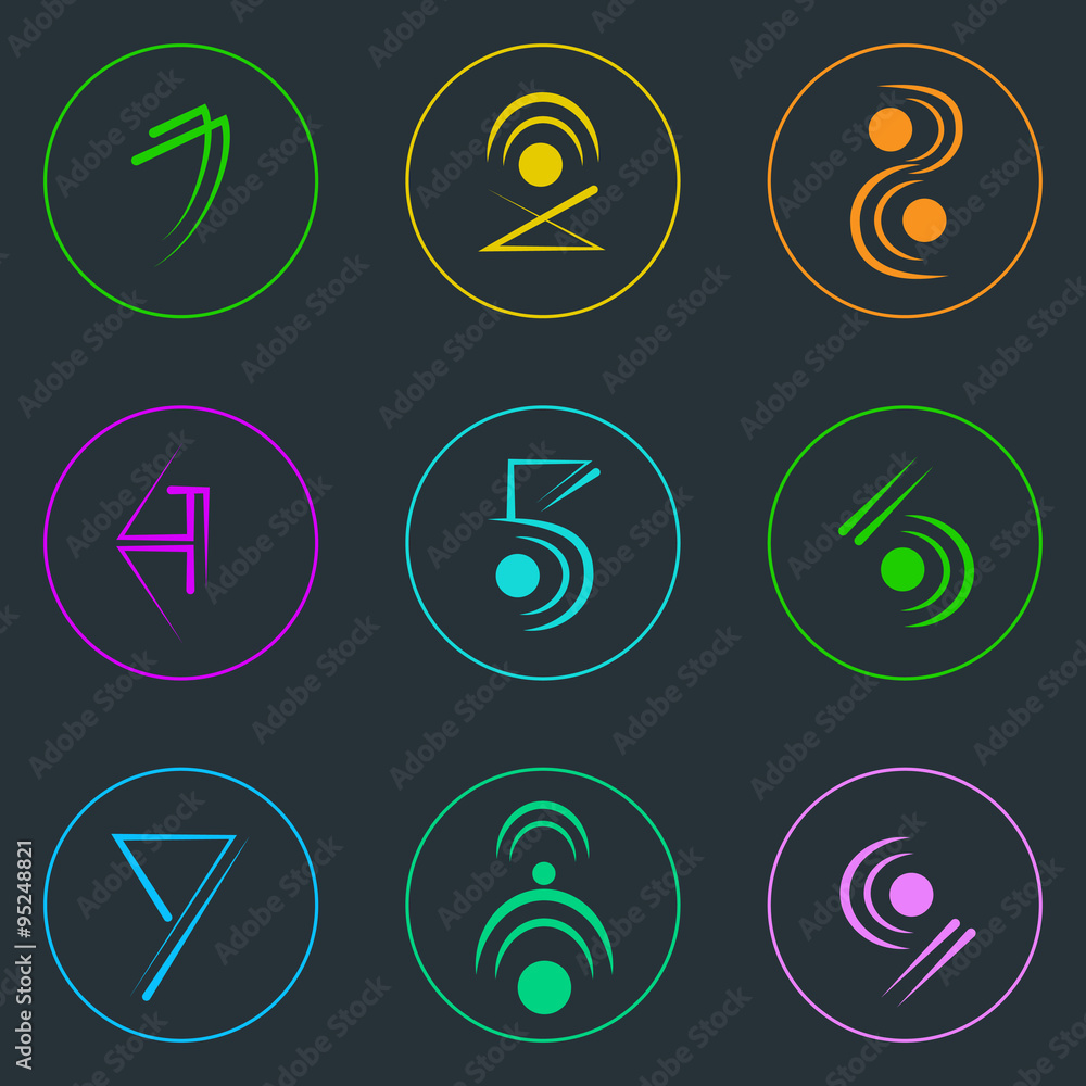Poster abstract logo icons set thin line simple colorful collection minimalistic style