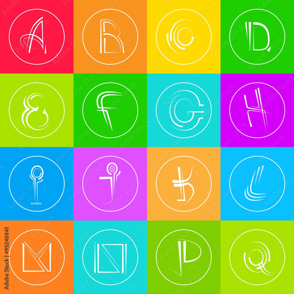 Poster abstract logo icons set thin line simple colorful collection minimalistic style