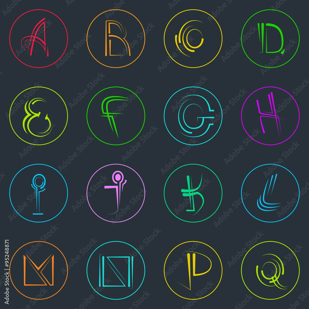 Poster abstract logo icons set thin line simple colorful collection minimalistic style