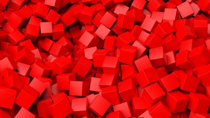 3D red cubes pile abstract background