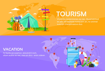 Naklejka premium Tourism Travel Vacation Trip Destinations World Map Tent