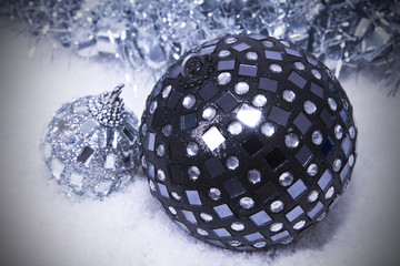 Christmas balls in the snow