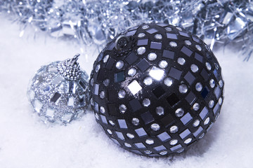 Christmas balls in the snow