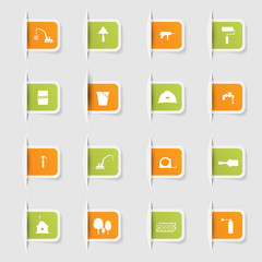 Set, a collection of unique paper stickers construction icons