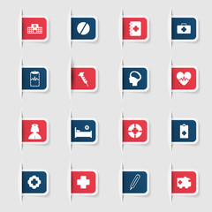 Set, a collection of unique paper stickers icons medicine