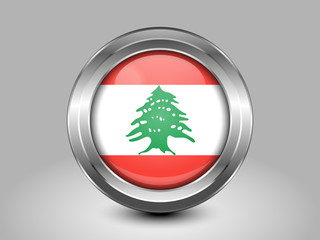 Flag of Lebanon. Metal Round Icon