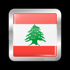 Flag of Lebanon. Metallic Icon Square Shape. This is File from t