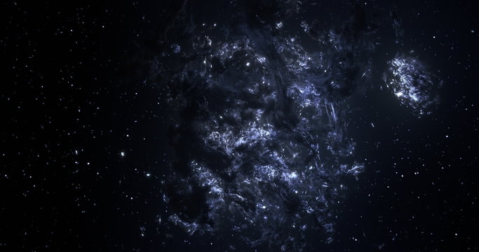 3D Space Flight Through Cold Mysterious Nebula in Space Full 4K