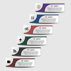 Colorful infographics template for business with 6 options or steps. Vector illustration can be used for infographic, banner, poster, web design, brochure, diagram, graph, presentation and chart