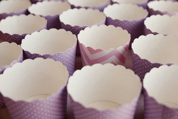 Empty paper cupcake cases, black sheep concept, selective focus,