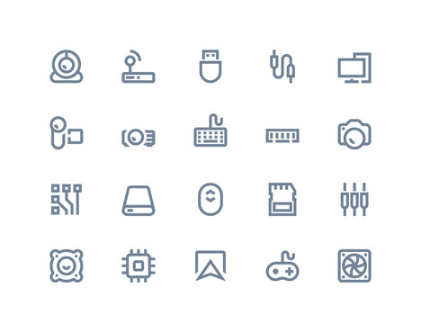 Computer components icons. Line series