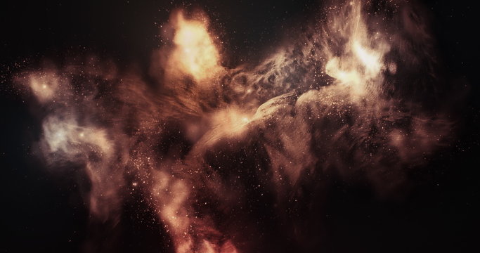 3d Space Flight Around Fiery Phoenix Nebula 4k