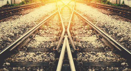 train rail way with sunlight background process on vintage