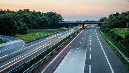 Sunset long-exposure over a german highway - 95255441