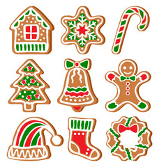 Set of Gingerbread Christmas Cookies Isolated on White Backgroun
