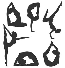 Woman in Yoga Poses Asanas Set Black Isolated on White Backgroun