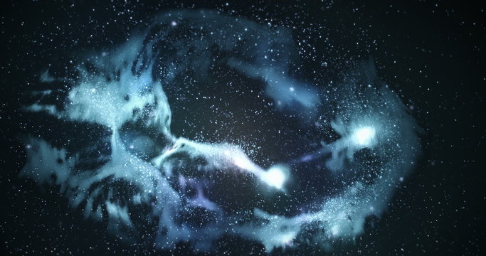 3D Space Flight Around Blue Frozen Nebula in Space Full 4K Loop