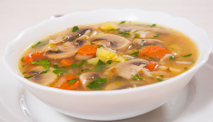 mushroom soup with rice and vegetables