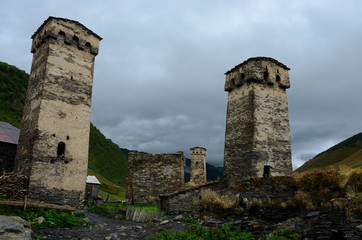 Fototapeta na wymiar Famous medieval fortified towers of Georgia,Ushguli, unesco heritage