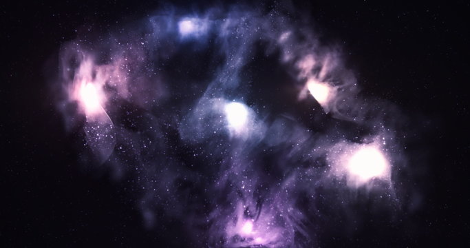 3D Space Flight Around Celestial Nebula In Space Loop Full 4K