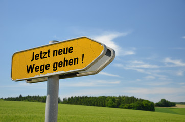 road sign with german words for new way