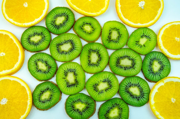 Orange, kiwi thinly sliced