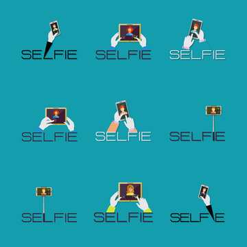 Taking Selfie Photo On Smart Phone Or Tablet Concept Logo Or Ico