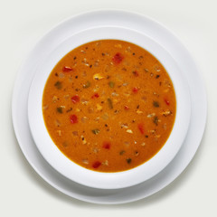 Bowl of homemade curried vegetable soup made with fresh wholesome ingredients