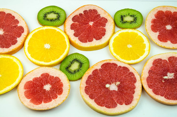 Kiwi, orange, grapefruit thinly sliced