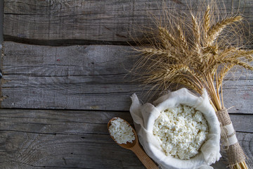 Selection of dairy products and wheat