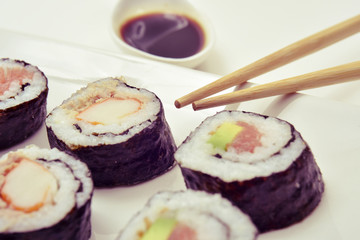 tray with an assortment of makizushi