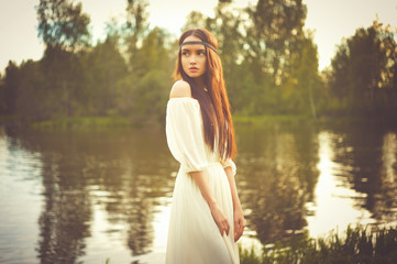 Bohemian lady at river