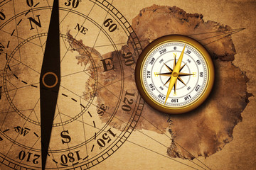 Antarctica map and Compass old paper Over White Background, Elements of this image furnished by NASA (Satellite map of Antarctica)